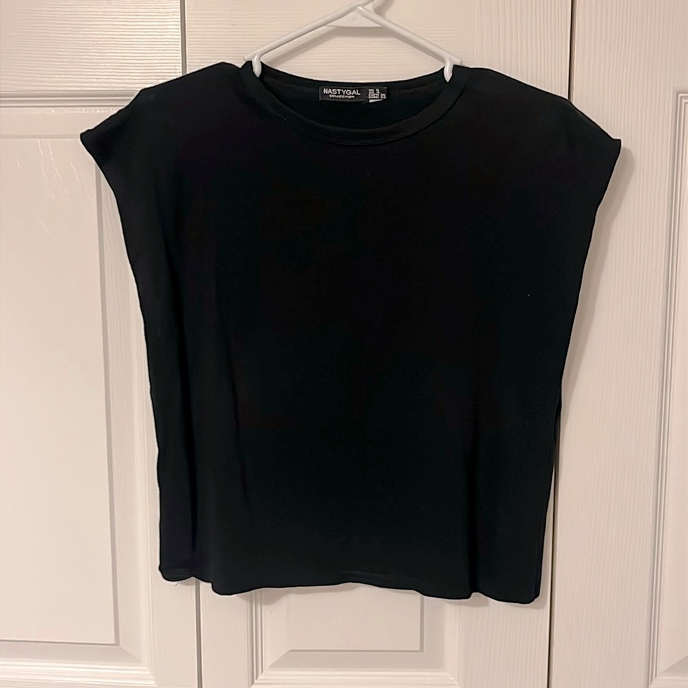 Black Nasty Gal muscle tee with shoulder pads